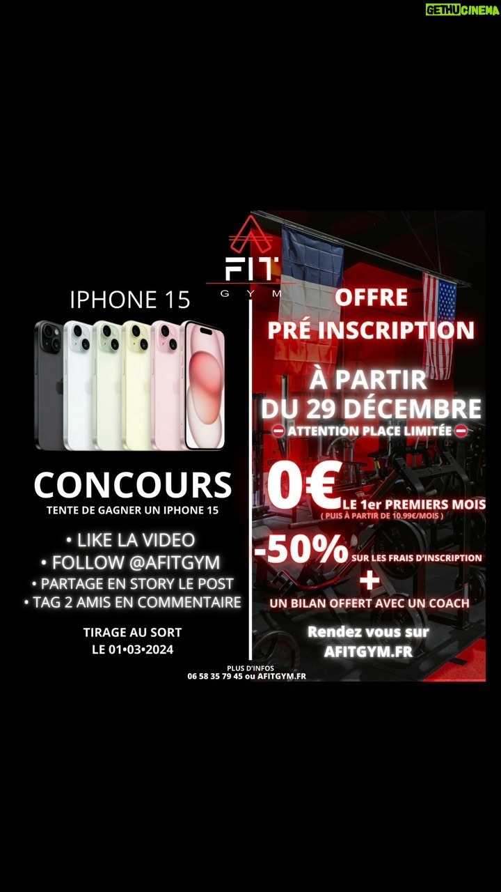 Gauthier El Himer - 837 Likes - •On arrive à St Raphaël/Frejus•
🔺 Zone Musculation & Powerlifting
🔺 Zone Cuisses & Fessiers
🔺 Zone CrossTraining & Cardio
🔺 Zone Cours Collectif avec un coach
🔺 Zone Sport de Combat
🔺 Zone Fitness Extérieur
🔺 Zone Esthétique & Kiné
🔺 Zone Barber & Tattoo Shop
🔺 Zone Poké & Salad Bar
💶 À partir de 10.99€/Mois
AFITGYM.FR
🤫 Chut ... Il ne faut pas trop en parler on risquerait de ne plus avoir de place pour vous ✌️
🎁 CONCOURS iPHONE 15 🎁
🔺 ABONNE TOI À @afitgym_saintraphael_frejus
🔺 LIKE LA VIDÉO
🔺 IDENTIFIE 2 PERSONNES EN COMMENTAIRE
🔺 REPOST EN STORY LE POST
➡️ Un commentaire sera tiré au sort .
➡️ Tirage au sort Vendredi 1er Mars 👍