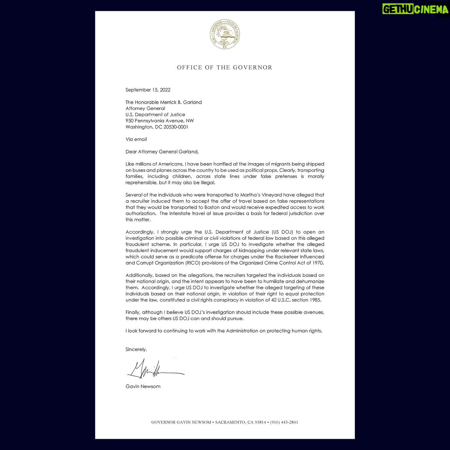 Gavin Newsom - 26.4K Likes - The DOJ should begin an immediate investigation into these inhumane efforts to use kids as political pawns.