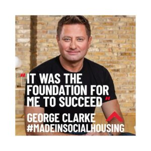 George Clarke Instagram - I wouldn’t be where I am today without the social home I grew up in. The importance of home is the cornerstone of my career and that is why I’m a prominent campaigner for more social housing. We know there is no end to the housing crisis without building the social homes we need. 1.3 million households are on the waiting list for a safe, secure and stable home and a record number of children are growing up homeless and in temporary accommodation due to high rents and the lack of genuinely affordable social homes. Whoever gets the keys to No 10 on 4 July MUST COMMIT to building the social homes the UK desperately needs - so a new generation can be proud to say: ‘We were #MadeInSocialHousing ‘ #Shelter @sheltercharity