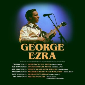 George Ezra Instagram - One week today the band and I will be jetting off to the other side of the world ✈️ 

The flight alone is making my mind boggle but I’m very excited to announce all of the wonderful support acts who will be joining us! 

Have you got your tickets yet?