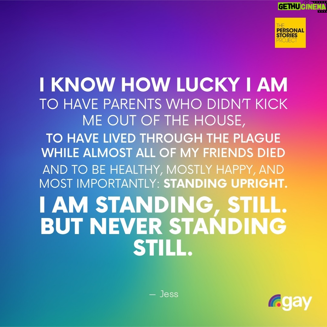 George Takei - 4.5K Likes - This Pride Month, I want to honor the incredible strength and resilience of individuals like Jess. From coming out in 1976 to surviving the HIV/AIDS epidemic, Jess's journey is a powerful testament to courage and perseverance. Visit personalstories.gay via my link in bio for the chance to be featured on the Personal Stories website. I'll be sharing some of my favorites throughout the month!
This project is presented by @officialdotgay and @projectpersonalstories. #DotGay #PersonalStories