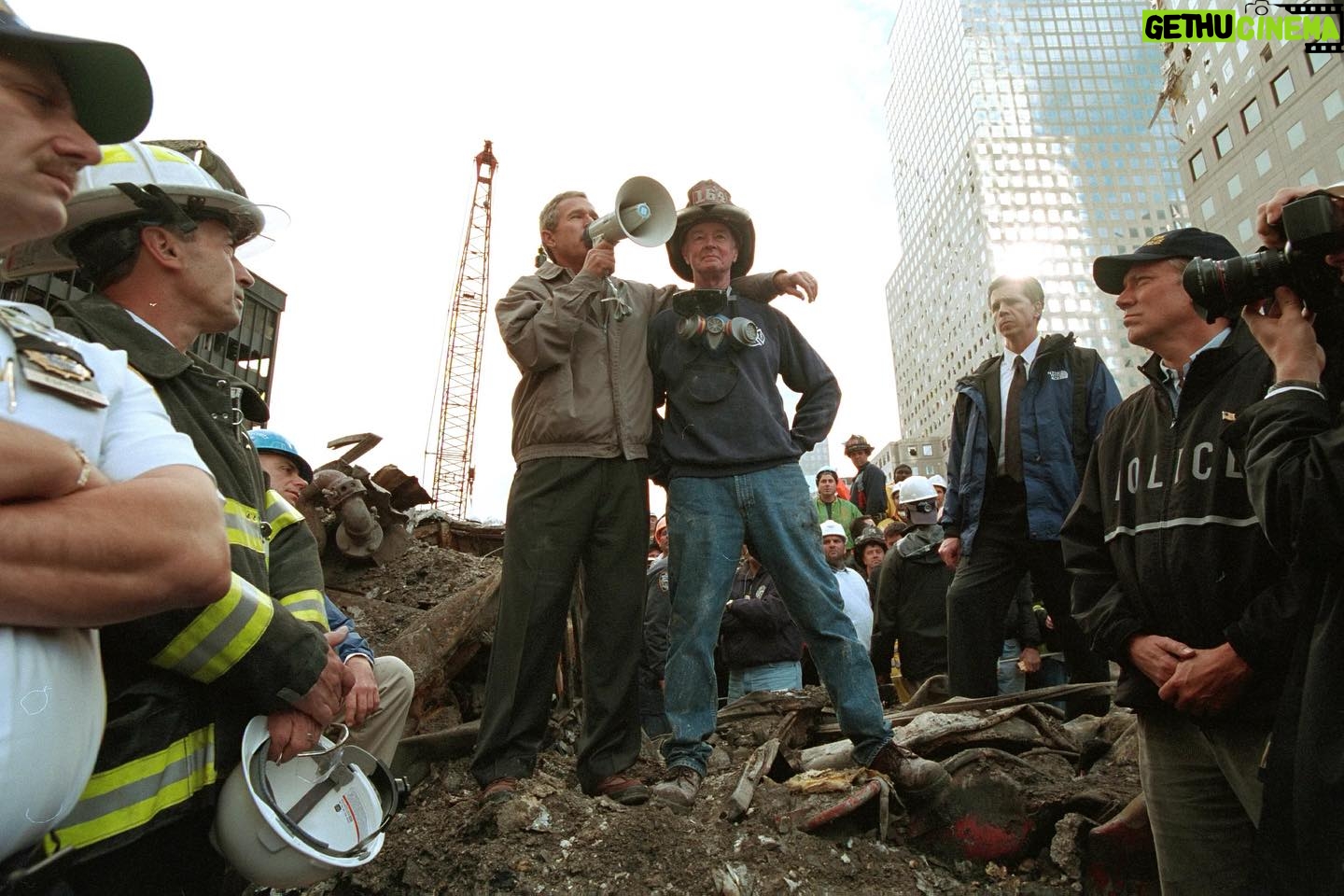 George W. Bush - 59K Likes - Laura and I are saddened by the passing of Bob Beckwith. On September 11, 2001, Bob was happily retired after more than 30 years of service with the New York City Fire Department. When the terrorists attacked, Bob suited back up and, like so many brave first responders, raced toward the danger to save and search for others. His courage represented the defiant, resilient spirit of New Yorkers and Americans after 9/11. I was proud to have Bob by my side at Ground Zero days later and privileged to stay in touch with this patriot over the years. Laura and I send our condolences to Barbara and the Beckwith family as they remember this decent, humble man.
September 11, 2001 White House Photo Courtesy George W. Bush Presidential Library & Museum