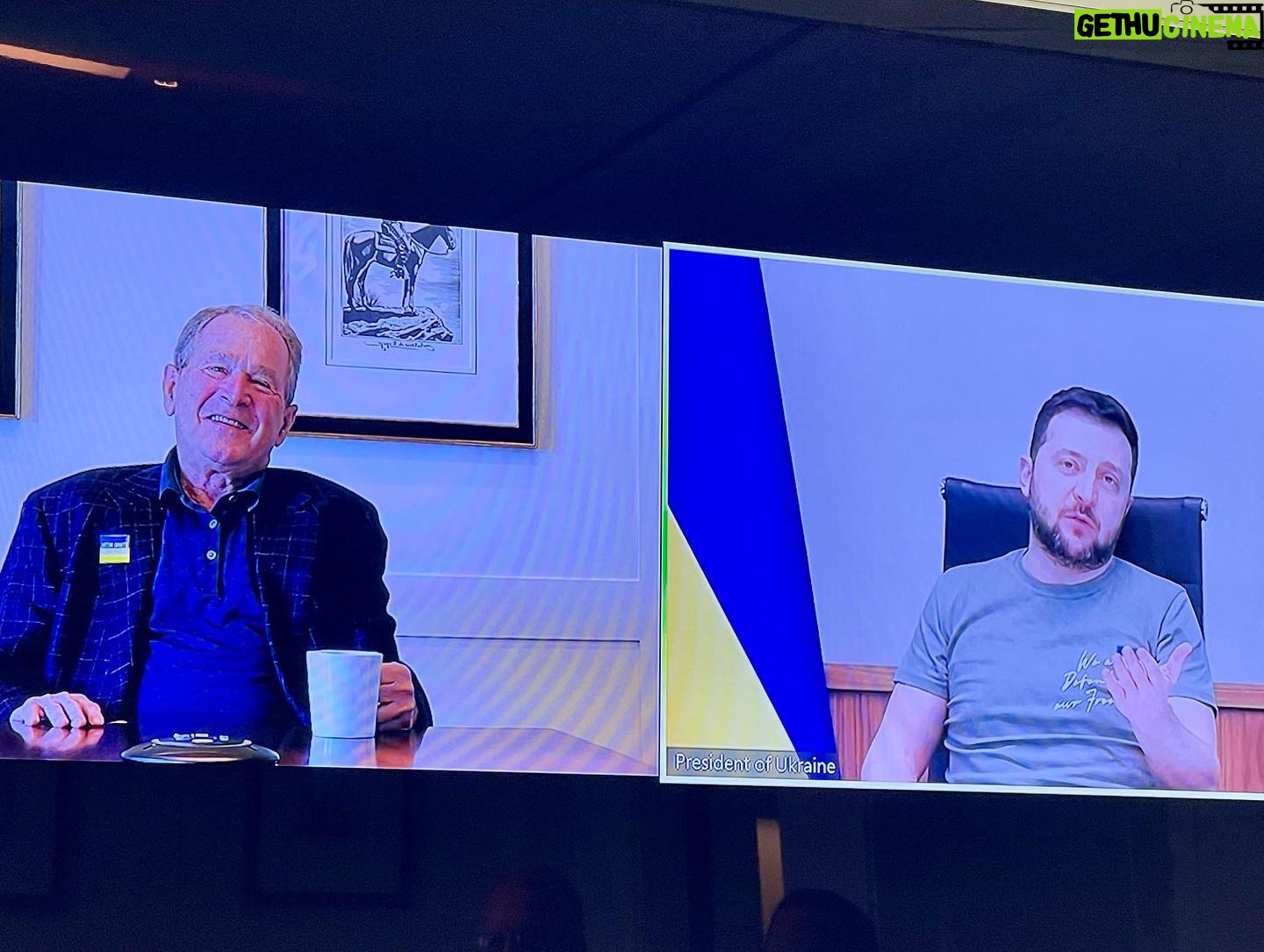 George W. Bush - 103.8K Likes - I was honored to spend a few minutes talking with President Zelenskyy – the Winston Churchill of our time – this morning. I thanked the President for his leadership, his example, and his commitment to liberty, and I saluted the courage of the Ukrainian people. President Zelenskyy assured me that they will not waver in their fight against Putin’s barbarism and thuggery. Americans are inspired by their fortitude and resilience. We will continue to stand with Ukrainians as they stand up for their freedom.