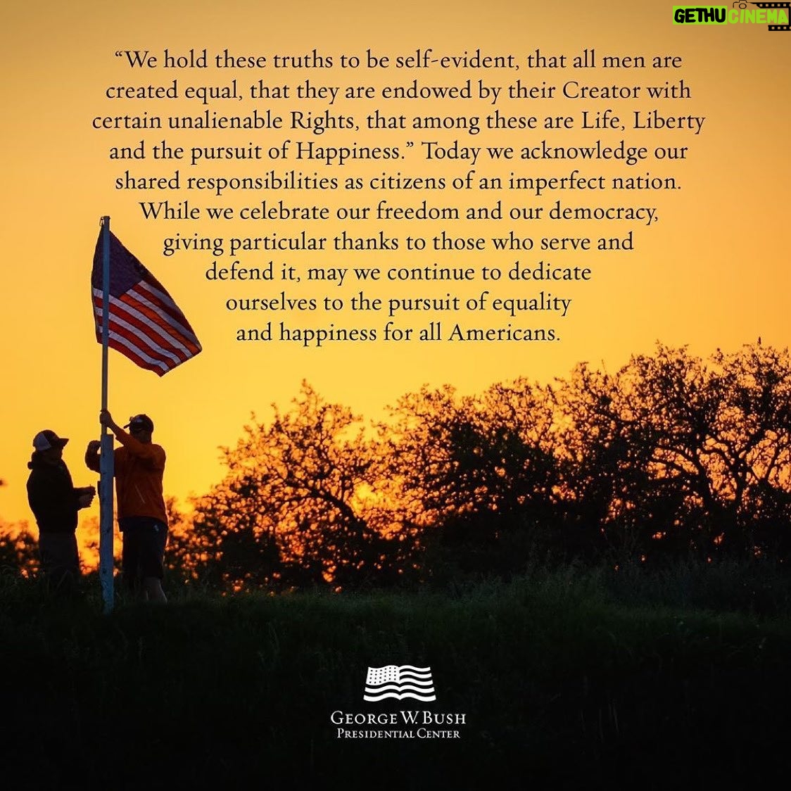 George W. Bush - 55.5K Likes - Laura and I wish our fellow Americans a safe, healthy, and happy Independence Day. We are fortunate to be citizens of the greatest country in the world, blessed with liberty and promise and grateful to those who defend it.
Repost from @thebushcenter:
“We hold these truths to be self-evident, that all men are created equal, that they are endowed by their Creator with certain unalienable Rights, that among these are Life, Liberty and the pursuit of Happiness.” Today we acknowledge our shared responsibilities as citizens of an imperfect nation. While we celebrate our freedom and our democracy, giving particular thanks to those who serve and defend it, may we continue to dedicate ourselves to the pursuit of equality and happiness for all Americans.