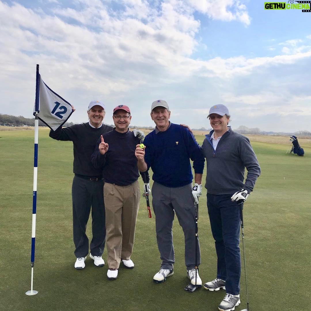 George W. Bush - 116.6K Likes - With coaching from @thebushcenter CEO Ken Hersh and board members Mike Meece and Bill Hickey, I scored my first hole-in-one at the home of our Warrior Open and the @attbyronnelson. Next golf goal: live to 100 so I can shoot my age.