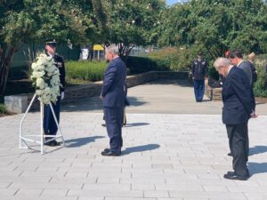 George W. Bush Instagram - “Terrorist attacks can shake the foundations of our biggest buildings, but they cannot touch the foundation of America.” Thanks to Secretary Mark Esper for hosting Secretary Don Rumsfeld and me at the Pentagon to remember the lives stolen from us 18 years ago today.