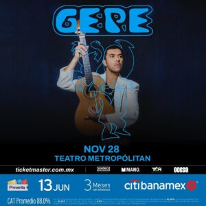 Gepe Instagram - ¡Mi gente de CDMX! 🇲🇽 Qué alegría enorme volver a reencontrarnos y en un recinto tan especial como lo es el #teatrometropólitan . Nos vemos el 28 de Noviembre ❤️😱
Pre Venta Citibanamex: jueves 13 de Junio
Venta General: viernes 14 de junio por @ticketmaster_mx 

foto @clardid 
diseño @_andarino 

@t6hent @mano.mx @armonicabm @ocesa
