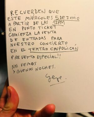 Gepe Instagram - Recuerden que este miércoles 5 de junio a partir de las 12PM en @puntoticket comienza la venta de entradas para nuestro concierto en el @teatrocaupolican Preventa especial !!! Nos vemos y hasta mañana !.