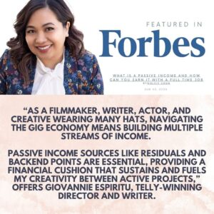 Giovannie Espiritu Instagram - In the midst of the events of the last week, I was featured in Forbes. ⭐️

“As a filmmaker, writer, actor, and creative wearing many hats, navigating the gig economy means building multiple streams of income. Passive income sources like residuals and backend points are essential, providing a financial cushion that sustains and fuels my creativity between active projects,” offers Giovannie Espiritu, Telly-winning Director and Writer.

… of course I didn’t say that my residual checks are sometimes less than the postage used to send ‘em 🤓.

It feels a little surreal. As a single mom with a kiddo in college and a gig-worker navigating the unpredictable landscape of creative work, it feels both ironic and aspirational. I have to admit, I struggle a bit with the assumptions that come with this kind of recognition although I know that accolades and press increase trust with the decision makers and gate keepers.

Because of my work, I’ve been fortunate to find myself in spaces of privilege, even though I constantly feel like an outsider/imposter. I’m still Tondo-born and Bay-Area bred. My journey in the biz has been marked by fighting for a seat and creating space at the table, especially when it comes to stories that investors don’t believe will yield a return. This is despite a McKinsey report showing that not championing POC stories is leaving $30 billion on the table. Filipinos, the third largest Asian American demographic in America, are part of this untapped potential.

Thank you to everyone who supports my work and believes in the importance of diverse voices in the arts. We can and need to keep pushing the needle forward.

TY to Senior Forbes Writer and fellow introvert @goldiecylon 💚✅🪲

#forbes #filipino #filmmaker #filipina #producer #director #culturebearer #power #featuredinforbes