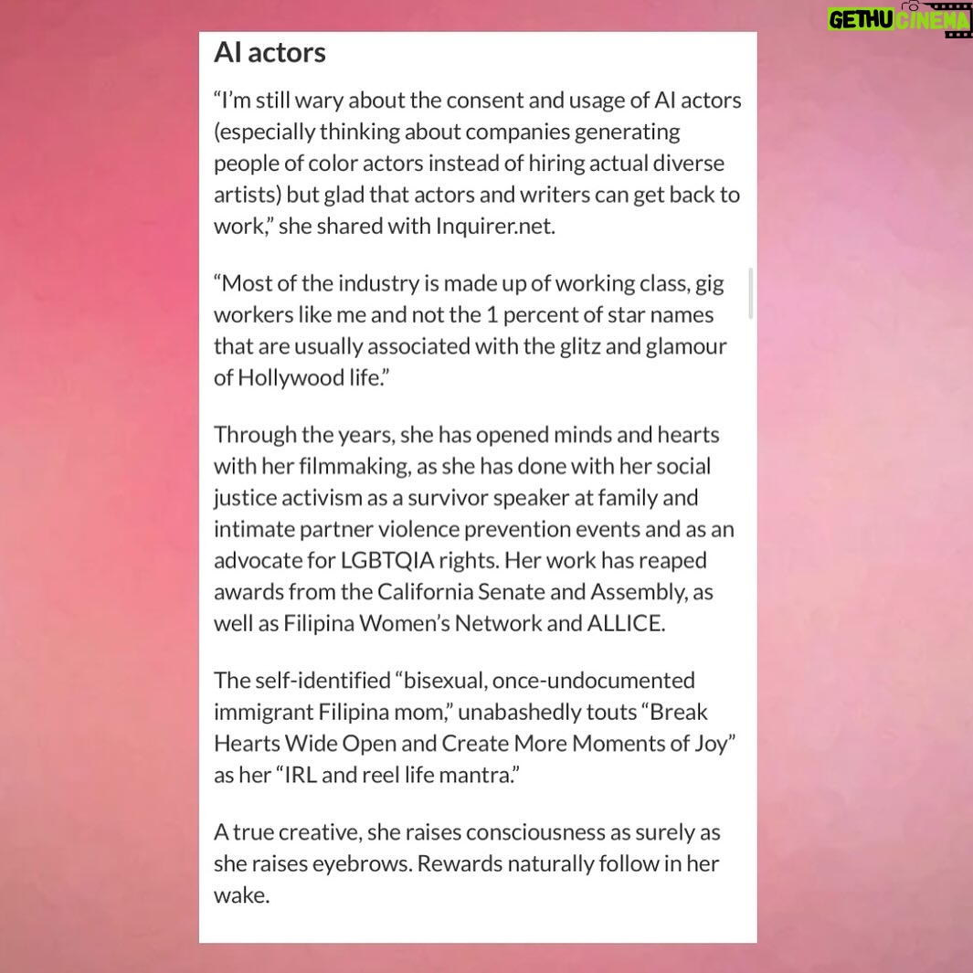 Giovannie Espiritu - 1.3K Likes - Squeeee!
“A true creative, she raises consciousness as surely as she raises eyebrows. Rewards naturally follow in her wake.”
They mention the Silicon Valley Asian Pacific FilmFest and the Las Vegas Filipino Short Film Festival as well as Arreugir Jojo and Belinda… AND Bettina Santos Yap ♥️🙌🏽🇵🇭
#filmmaker #womeninfilm #filipina #pinoypride #filipinx #filmfestival #lasvegas #siliconvalley #documentary #indiefilm #femalefilmmaker #philippines #tondo #tondogirl
