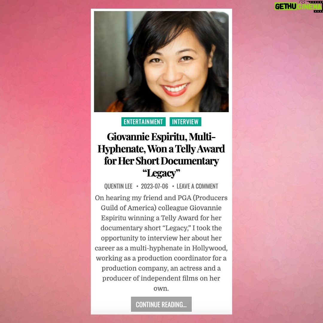 Giovannie Espiritu - 702 Likes - After Quentin found out I won a Telly, he did this cute interview with me. Super grateful for his influence as an awesome PGA leader, uplifter, and powerhouse connector in the AAPI and Alphabet Mafia community. 💕🫶🏽
#aapi #filipina #filipinx #telly #filmmaker #director #writer #producer #womeninfilm #thefutureoffilmisfemale #producersguildofamerica