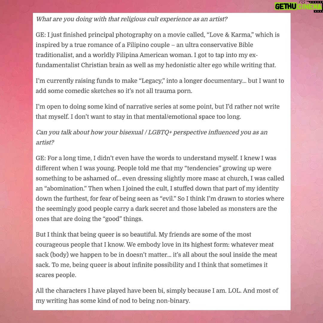 Giovannie Espiritu - 702 Likes - After Quentin found out I won a Telly, he did this cute interview with me. Super grateful for his influence as an awesome PGA leader, uplifter, and powerhouse connector in the AAPI and Alphabet Mafia community. 💕🫶🏽
#aapi #filipina #filipinx #telly #filmmaker #director #writer #producer #womeninfilm #thefutureoffilmisfemale #producersguildofamerica