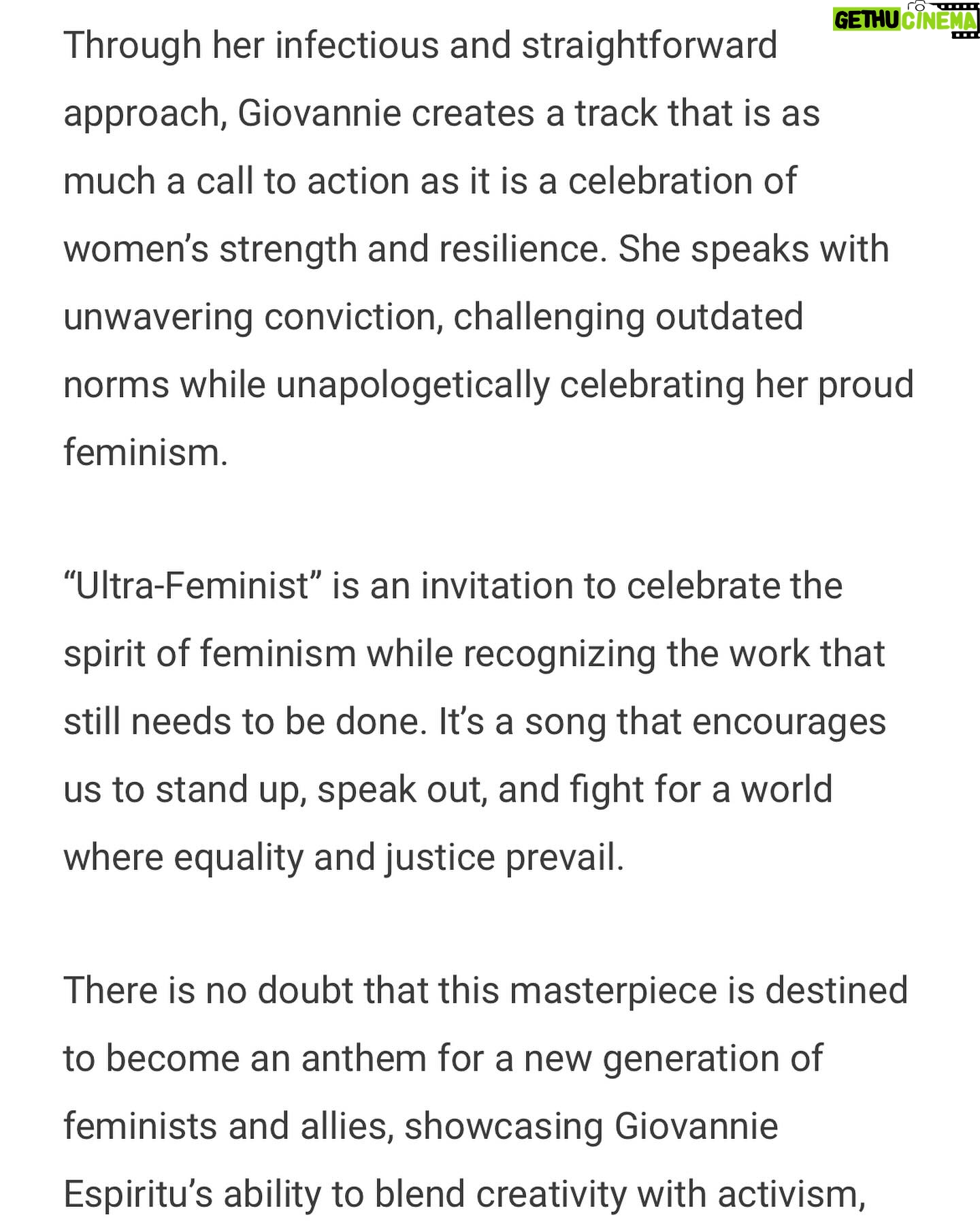 Giovannie Espiritu - 104 Likes - 🥹🥹🥹 Thank you @tempostub and Natalie Bennett!
Condensed:
“The recent news of Harvey Weinstein’s rape conviction being overturned serves as a stark reminder of the injustices that persist in our society. Giovannie’s “Ultra-Feminist” resonates with those who are outraged by such reversals and the countless cases that go unnoticed or are dismissed without due process.
Through her infectious and straightforward approach, Giovannie creates a track that is as much a call to action as it is a celebration of women’s strength and resilience…
It’s a song that encourages us to stand up, speak out, and fight for a world where equality and justice prevail… There is no doubt that this masterpiece is destined to become an anthem for a new generation of feminists and allies.”
#ultrafeminist #feminist #survivor #feminism #intersectionalfeminist #intersectionalfeminsim