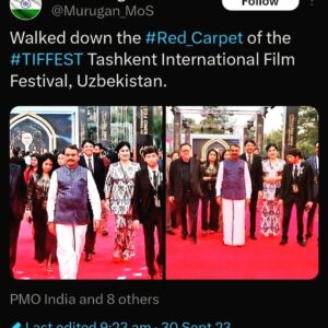 Gouri Nair Instagram - When #red carpet is the order of the day!  At Tashkent International Film Festival Uzbekistan #TIFFEST, Walking the Red Carpet with Honourable Minister_HMSIB Mr. Dr. L Murugan along with Indian Ambassador to Uzbekistan Mr. Manish Prabhat and General Manager Mr. D Ramakrishnan along with other dignitaries !!

#gratitude #nfdc #uzbekeno #twitter #ministerspage #gourinairsocialmedia #gourinairinstagram #gourinairactress #gourinairartist #gourinair #nfdc #indianembassy #tiffest  #today #love #instagram