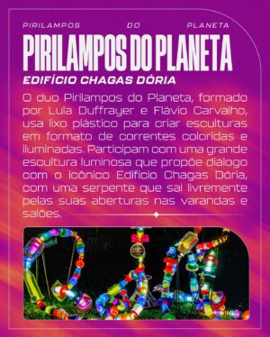 Grace Passô Instagram - Chegou a hora de conhecer as instalações que farão parte da 3ª edição da Festa da Luz!

Elas estarão espalhadas ao longo do nosso Circuito, proporcionando novas formas de ver e viver a cidade.

Ao todo serão 8 instalações em exposição durante todos os dias do festival, entre 23 e 26 de maio, no Viaduto Santa Tereza e seu entorno.

Conheça 3 das artistas que integram a Festa da Luz 2024:

Ailton Krenak (MG) ✨ Letreiro 📍 Baixio do Viaduto/ Avenida dos Andradas

> Ativista do movimento socioambiental e de defesa dos direitos indígenas. Seus pensamentos foram a grande inspiração para o tema da edição deste ano, Cidade Floresta. Sua obra letreiro chega para iluminar as ideias do nosso público com um convite para reimaginar a vida e o movimento na cidade.

Grace Passô (MG) ✨ Mandinga 📍 Escadaria da Rua Sapucaí

> Premiada atriz, diretora, curadora e dramaturga mineira, criou uma “frase-feitiço” para a Festa da Luz em formato de letreiro para promover o movimento do tempo e  provocar sonhos e recuperar lembranças do passado.

Pirilampos do Planeta (RJ) ✨ Pirilampos 📍 Edifício Chagas Dória

> O duo, formado por Lula Duffrayer e Flávio Carvalho, usa lixo plástico para criar esculturas em formato de correntes coloridas e iluminadas. Para a Festa da Luz, trarão uma instalação feita com mil metros de correntes de plástico reciclável que serão dispostas sobre a fachada do icônico Edifício Chagas Dória. A concepção e arquitetura da instalação foram desenvolvidas pela arquiteta e expógrafa Camila Schmidt @camilasch .

Logo mais a gente apresenta os outros seis artistas e suas instalações que fazem parte do line up da nossa 3ª edição.

[ Descrição da imagem no comentário fixado ]

Crédito foto Ailton: Fernando Rabelo

#FDL24 #festadaluzbh #cemig #energiadacultura #belohorizonte

CEMIG apresenta Festa da Luz 2024
Realização >> @casinha.ac - @hibrido.cc - @publica.art
Patrocínio exclusivo >> @cemigenergia