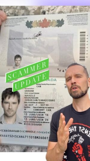 Graham Wardle Instagram - Heads up! New scammer technique is to photoshop a passport and use it as proof the scammer is really me. 

I’ll never private message you and ask for money or medical bill expenses. 

Stay vigilant out there my friends.