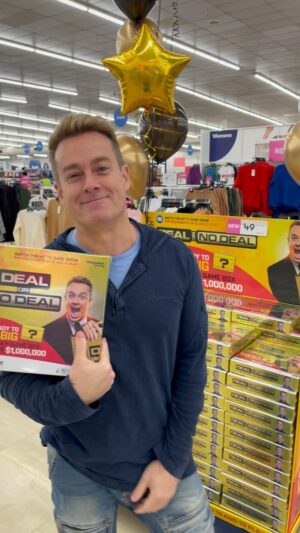 Grant Denyer Instagram - Can’t believe MY BRAND NEW BOARD GAME HAS JUST DROPPED 🤯 this is massive for 2 reasons: 
1) my first job was working in the board game section
2) there’s a MASSIVE $1 MILLION DOLLARS inside one of them !! Yes $1 million 😱
Go get your @dealornodealaus board game at @bigwaustralia now (in store or online) to see if your golden ticket inside has won you A MILLION BUCKS 💰 . That ain’t no joke… it’s seriously one of the biggest prizes in Australian history. Someone WILL win it. Will it be you ?!? 
It’s an incredible game that makes an amazing present from a show I adore hosting. Good luck everyone !!! 
@channel10au @endemolshineau