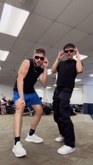 Grant Knoche Instagram - plane got delayed soooo… 😎 @brandtczerniski #dance #LOOKATMERIGHTNOW #karma #airport