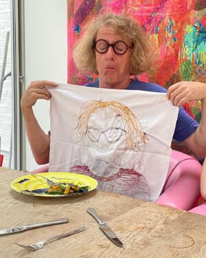 Grayson Perry Instagram - My daughter Flo is 31 today
We are having supper with napkins by Phil