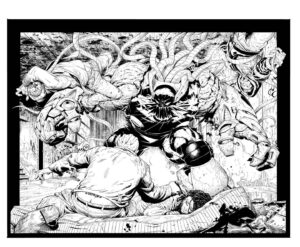 Greg Capullo Instagram - Back home and back to work. Adding finishing touches to this spread in CREECH III 🤘🏻✏️🤘🏻 #creech #comicbooks #inkingcomics