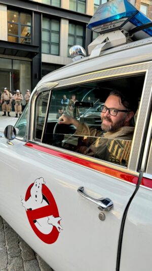 Greg Miller Instagram - Hard to put into words what today has meant to me -- and we're still hours away from the Ghostbusters: Frozen Empire premiere. The last time I was at the Firehouse in uniform was 15 years ago, and it was just me. Today, there were dozens; it was like a Comic-Con just for us. But before any of that -- to get picked up by the Ecto-1 and to drive through the streets of New York? Are you kidding me?! Thank you, @ecto1_nj for the hospitality -- if you're reading this and care about Ghostbusters, BOOK THEM for the Ecto-1 tour! Nick, Matt, and Greg were incredible. Thank you, @gankstrr for freezing with me for hours outside of a fire station and taking care of me. And thank you, @mitchellthethird for being a Kinda Funny fan and making sure I saw you at a place that's so special to both of us. The day is just getting started, but I'm already overloaded with gratitude, wonder, and emotion. ❤️ #ghostbusters #frozenempire #ecto1 #ecto1nj #ectotech