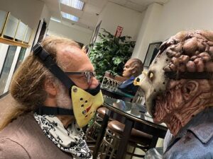 Greg Nicotero Instagram - Thanks @bakingjason for the “killer” mask while I face off with our Jason from FRIDAY THE 13th part 9 Jason Goes to Hell.  @thetomsavini