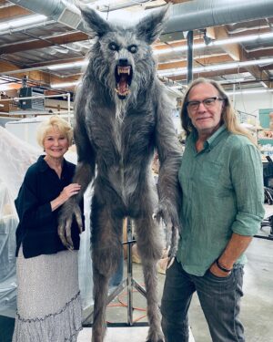 Greg Nicotero Instagram - Had a friend pop by the shop and see our restoration of the original werewolf rod puppet created by Rob Bottin for THE HOWLING!  This has always been one of the most revered creations in horror cinema so getting the chance to restore it with the help of @norman_cabrera_monsters @tomspinadesigns @beth_amber_hathaway @alexdiaz4121 @jeff_himmel Kathy Sulley, Caleb Schneider, Debra Galvez and others at KNB was an honor (especially after how well received our JAWS shark restoration has been on display at the Academy Museum in LA). So who better to inspect it than the one and only @thedeewallace an absolutely amazing woman and friend.  Those of you who saw THAT photo back in Cinefantastique magazine and watched this film know the impact it had on a legion of up and comers.  I’m very proud of this project and what it represents to so many of us!!! #thehowling #rodpuppet #joedante