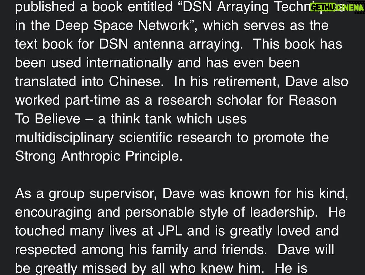 Greg Rogstad - 1.7K Likes - Thank you @nasa and @nasajpl for honoring my Grandfather, Dave Rogstad. He may have pioneered Deep Space Network techniques and Lead The Hypercube Project, but what I saw was different. I saw my grandpapa pioneer the road to righteousness in Christ Jesus and take the Leadership role of the Rogstad name forever changing it. Dave Rogstad chose to give his life and commit his works to Christ, leading his group at JPL and our family to higher things in Jesus. Thank you Grandpa. You gave me an amazing father and helped me understand my heavenly Father more. You’re my hero. Rest with The Lord now. 7 I have fought the good fight, I have finished the race, I have kept the faith. 8 Now there is in store for me the crown of righteousness, which the Lord, the righteous Judge, will award to me on that day—and not only to me, but also to all who have longed for his appearing. 2 Timothy 4:7-8