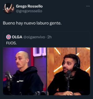 Grego Rossello Instagram - Bueno gente, no me puse de novio con Juli Poggio pero si consegui laburo, que no es poca cosa. 😂 Nos vemos todos los miercoles en @olgaenvivo con el mejor equipo de internet. ❤️ 

Gracias x el aguante, se agranda el CV y el corazón con estos pasos! 🤯❤️