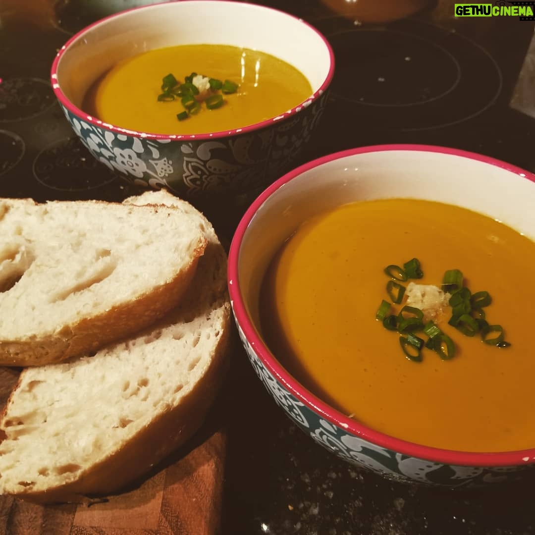Griffin McElroy - 12.1K Likes - We splurged on an absolute JET ENGINE of a blender. Whipped up this Sweet Potato and Ginger Bisque with sourdough, which I could eat every night for the rest of my life.