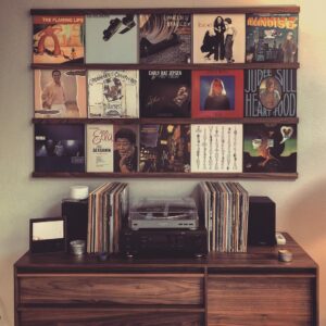 Griffin McElroy Instagram - Finished up this weekend’s project: Putting up these record shelves! We had a big empty wall in the living room we had a hard time filling. Now we have this big, handy, modular solution!