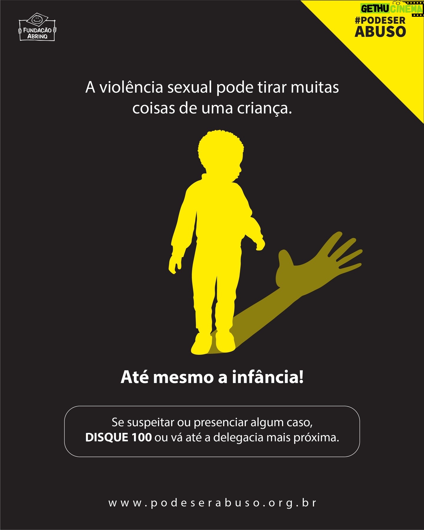 Guilherme Briggs - 14.9K Likes - #PODESERABUSO @fundacaoabrinq
Quantas vezes você ficou sabendo de alguém próximo ou viu em alguma notícia casos de violência sexual contra crianças e adolescentes? 75% das denúncias de violência sexual envolvem crianças e adolescentes no Brasil. Em 89,6% dos casos de violência sexual contra crianças e adolescentes, a casa da vítima foi indicada como local da violação. Com o isolamento social, crianças e adolescentes ficaram ainda mais vulneráveis e expostos à diversos tipos de violência.
Assustador, não é?
Infelizmente, esta violação pode estar mais próxima do que você imagina! São crianças e adolescentes que têm a inocência roubada e sonhos destruídos com traumas que vão durar o resto da vida. Filhos, sobrinhos, primos, vizinhos e milhares de outras crianças.
Por entender que esta realidade precisa ter um fim, a @fundacaoabrinq promove, desde 2018, a campanha Pode Ser Abuso, com o objetivo de alertar a sociedade sobre o assunto, orientar sobre os sinais que as crianças podem demonstrar em possíveis casos de violência sexual e incentivar a denúncia – uma das principais formas de combate à violação.
A violência sexual infantil é uma realidade no Brasil. A cada hora, mais de cinco crianças sofrem algum tipo de violação. No entanto, muitos casos ainda não são denunciados.
É importante que as pessoas denunciem para interromper a violência, proteger as crianças e os adolescentes e garantir uma plena assistência médica e psicológica.
O registro deve ser feito aos órgãos oficiais, mantendo o sigilo ao denunciante para resguardar a criança e o adolescente para que seja apurado e feito o encaminhamento necessário.
Para mais informações: podeserabuso.org.br/canais-de-denuncia
Conheça mais do trabalho da @fundacaoabrinq --> www.fadc.org.br
