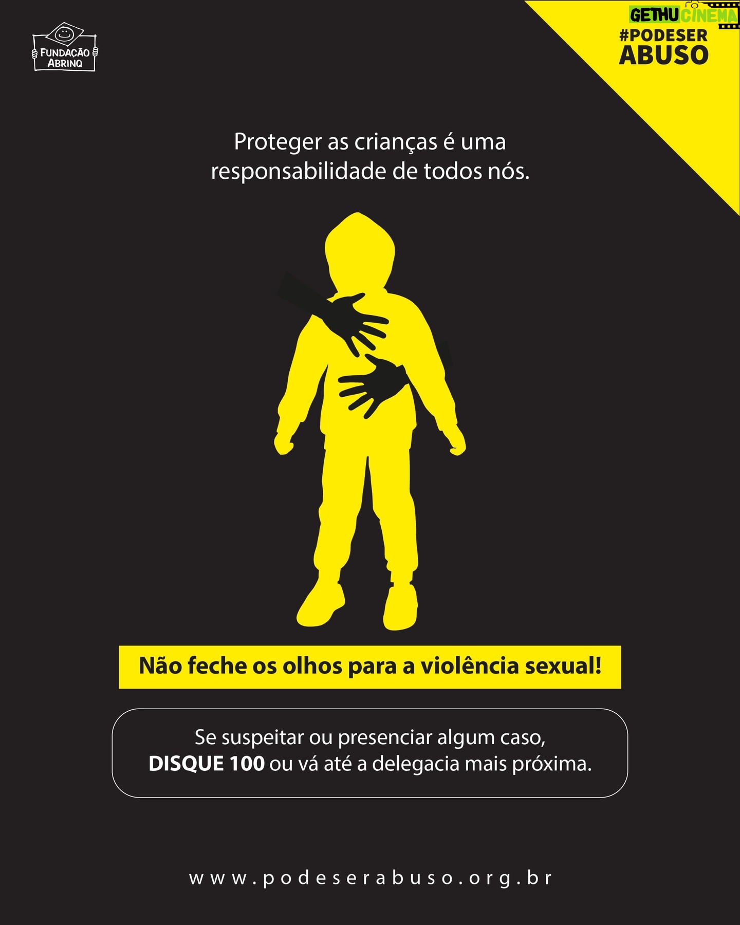 Guilherme Briggs - 14.9K Likes - #PODESERABUSO @fundacaoabrinq
Quantas vezes você ficou sabendo de alguém próximo ou viu em alguma notícia casos de violência sexual contra crianças e adolescentes? 75% das denúncias de violência sexual envolvem crianças e adolescentes no Brasil. Em 89,6% dos casos de violência sexual contra crianças e adolescentes, a casa da vítima foi indicada como local da violação. Com o isolamento social, crianças e adolescentes ficaram ainda mais vulneráveis e expostos à diversos tipos de violência.
Assustador, não é?
Infelizmente, esta violação pode estar mais próxima do que você imagina! São crianças e adolescentes que têm a inocência roubada e sonhos destruídos com traumas que vão durar o resto da vida. Filhos, sobrinhos, primos, vizinhos e milhares de outras crianças.
Por entender que esta realidade precisa ter um fim, a @fundacaoabrinq promove, desde 2018, a campanha Pode Ser Abuso, com o objetivo de alertar a sociedade sobre o assunto, orientar sobre os sinais que as crianças podem demonstrar em possíveis casos de violência sexual e incentivar a denúncia – uma das principais formas de combate à violação.
A violência sexual infantil é uma realidade no Brasil. A cada hora, mais de cinco crianças sofrem algum tipo de violação. No entanto, muitos casos ainda não são denunciados.
É importante que as pessoas denunciem para interromper a violência, proteger as crianças e os adolescentes e garantir uma plena assistência médica e psicológica.
O registro deve ser feito aos órgãos oficiais, mantendo o sigilo ao denunciante para resguardar a criança e o adolescente para que seja apurado e feito o encaminhamento necessário.
Para mais informações: podeserabuso.org.br/canais-de-denuncia
Conheça mais do trabalho da @fundacaoabrinq --> www.fadc.org.br