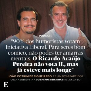 Guilherme Geirinhas Instagram - João Cotrim de Figueiredo é o convidado do quarto episódio da segunda temporada de ‘Bom Partido’, uma minissérie de sete conversas, com a Catarina, o Francisco, o João, o João, a Marta, o Pedro e o Sebastião.

Oiça o episódio com o cabeça de lista da Iniciativa Liberal às eleições europeias nas plataformas habituais de podcast e através do link na bio do @jornalexpresso.

Nota: Todos os líderes dos partidos com assento parlamentar foram convidados.

#podcast #bompartido #joãocotrimdefigueiredo #IL #iniciativaliberal #guilhermegeirinhas #entrevista #eleiçõeseuropeias #eleições #europeias2024