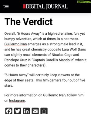 Guillermo Iván Instagram - Thanks @thepowerjournalist and @digitaljournal for this incredible review of “6 HOURS AWAY” 
Find link to full review in my stories!

@freestyledigitalmedia @odysseymotionpicturesofficial @rogfilmsmagic @diblasiproductionsmiami @official_roberto_sanchez @iliana.guibert @laradwolf @zach_h_rose @oscarlopezoficial_ @abrilschreiber @zairmontes @ariannmurad @joeyjzavala @garryc1973 @jromanalarcon 

#actionmovies #action #actionfigures #action #actionfilms #movies #films #reviews #guillermoivan #premiere #latinx #hollywood #usa
