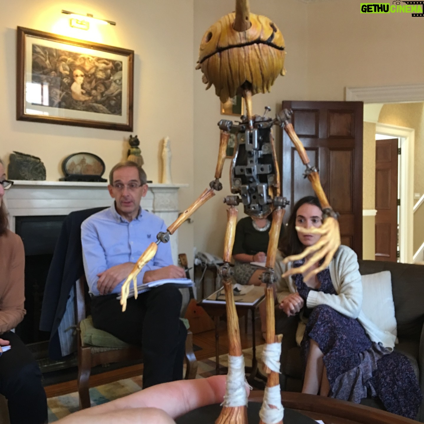 Guillermo del Toro - 14.6K Likes - EARLY trial and error on an armature for the actual Pinocchio puppet- This version is closer to Gris Grimly's head design and limb proportions. Lisa Henson, Peter Saunders and Blanca Lista in the BG. One more photo to follow...