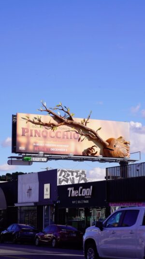 Guillermo del Toro Instagram - The most valuable lesson there is to know, is learning to love and letting love grow! Visit the growing billboard on Melrose Avenue in Los Angeles this weekend only and share what you love most about Guillermo del Toro’s #PinocchioMovie. ❤️✨🪵 Watch now on Netflix