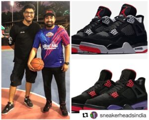 Gursimran Khamba Instagram - The kicks game off court will be as exciting 👟 👟 
#Repost @sneakerheadsindia
・・・
@gursimrankhamba and #sneakerking @rannvijaysingha seen twinning in Jordan 4's at the @streetball_league trials in Mumbai. While Gursimran has on the Jordan 4 "BRED", Rannvijay can be seen in the Jordan 4 "RAPTORS". The Jordan 4 BRED returned in 2019 to mark the 30th Anniversary of the OG colourway which was first released in 1989. Whereas the RAPTORS colourway was originally supposed to be a @champagnepapi signature but was later released in 2018 as an independent @jumpman23 brand release. #sneakers #sneakerheads #sneakerheadsindia #nike #airjordan #jordan4 #bred #bred4s #raptors #drake #streetballleague #ballers