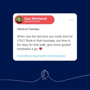 Gus Worland Instagram - Life can often be busy, make time to consciously slow down and do something for YOU ❤️
@gotcha4life 
#mentalfitness #checkintuesday #gotcha4life
