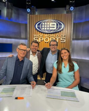 Gus Worland Instagram - My @wwos @channel9 family today @marktaylorofficial @nickmcardle_oz @tillykearns on debut was as expected - all class - good luck in Paris @aussie_stingers