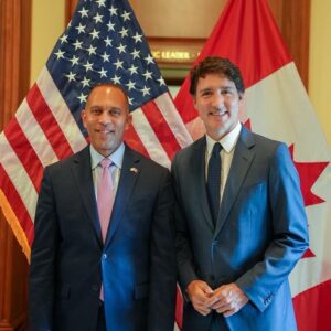 Hakeem Jeffries Instagram - Pleased to welcome Prime Minister Trudeau of Canada to the House in connection with the NATO Summit 🇺🇸🇨🇦🇺🇸🇨🇦🇺🇸🇨🇦

Thankful for our cooperation and commitment to democracy, freedom and economic security in the region and around the world.