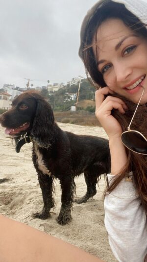 Hannah James Instagram - Malibu mornings with the possum 

#beach #mornings #malibu #lounging