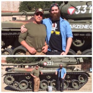 Harley Morenstein Instagram - 7 years ago today I rode around in @schwarzenegger’s tank with the dirtiest beard.