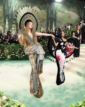 Harris Reed Instagram - Demi Moore in Demi Couture …  god you have no idea how long I’ve been waiting to write that.

As I woke up this morning in New York, I looked in the mirror brushing my teeth and couldn’t hold back my tears. To be 27 and attending the Met Gala with my namesake fluid, London brand, asked to attend with Vogue, and dress a woman I have been obsessed with ever since I watched Ghost and Charlie’s Angels, a woman with such strength, beauty and power… it’s DEMI FUCKING MOORE and having her and her fucking beyond stylist @bradgoreski to collaborate with on my DREAM dress does not feel real. To be able to take old wallpaper and soak it and repurpose it onto these pieces has been such a treat, to play with something so delicate and fragile and give it a second life. To make almost life size paper dolls, a flower in perfect bloom as its decays fully wrapped in thorns. This moment isn’t about me it’s about all the incredible women around me who push this now not-so-little boy’s dream into realities, to let me create these pieces and fantasies; @daisy_hoppen, @phoebebluecobb, Nana Baehr, @hannnahsheridan , mom... the sketch is nothing without the army of LOVE!

I know to a lot of people my life might look fully calculated, and that I know exactly what I’m doing, but I’m just making it up every day, taking on challenges and hustling my little butt off and following my gut. 

Thank you to everyone on here for supporting these life altering moments like The Met Gala. To my husband who holds me through all of this and is truly my guiding light @eitansenerman 

A special thank you to the extraordinary @bradgoreski for bringing me on board to a fabulous project I couldn’t have done without him. To my @fromentaldesign family and for the endless love and day and night painting of petals and allowing me to raid your wallpaper archive. And finally my London design team @brandontan1128 , @ryxwu @hannahsheridan , we did it! And of course to Anna Wintour and everyone at @voguemagazine for their incredible support from the very start of my journey, it means the world. 
Makeup : @sofiatilbury @charlottetilbury 
Hair : @peteburkill @dyson 
Jewerly : @cartier 
Glow: @drbarbarasturm @mosshave