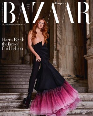 Harris Reed Instagram - I was gonna wait until tomorrow to post this but I feel now it’s important to.
I give you a queer person in a dress on a cover with their nipples out, so so proud of who they are! This isn’t me on the cover of a magazine it’s every queer kid out there seeing themselves represented and assured they have a place in this world and it’s front and center. 

Thank you to Harpers Bazaar for allowing me to be nothing less of who I am on this limited edition cover. Honoured to be a part of an issue promoting the largest exhibition of ‘Menswear’ at the V&A. Honoured to be a part of a dialogue around menswear and clothing and what that means for the world on how we dress and are able to express ourselves.

Comment all the throwing up emojis that you want but CHANGE is here to stay, so we are gonna be who we are and you’re gonna have to get over it or more importantly learn from it! 

Photographed at @vamuseum
Photographer @philipsinden
Hair @terri_capon Hair colour @joshwood @madssune 
Makeup @joeyjoeychoy
Features Director @hels_lee
Picture Director @izzyparrylewis
Creative Director @tom_houseofusher
Fashion Director @avrilmair
EIC  @lydiasmag