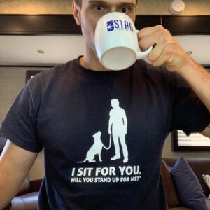 Hartley Sawyer Instagram - Repping @justice_for_bullies with one of my favorite shirt designs - which they have trademarked by the way! - get yours while you can. Love this message. #adoptdontshop #STARLabs #dogsofinstagram