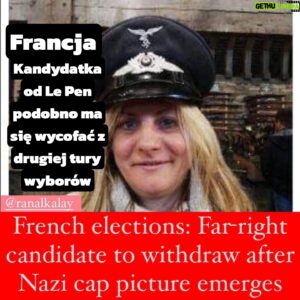 Heathcliff Janusz Iwanowski Instagram - Prawdziwe oblicze przyszłego rządu Marie Le Pen, jeśli jej partia Zjednoczenie Narodowe wygra drugą turę wyborów we Francji. (Ta partia to odpowiednik PiSu w Polsce zresztą Kaczyński i @morawieckipl przyjaźnią się z Le Pen) 

Kandydatka Ludivine Daoudi ma wycofać się z drugiej tury wyborów parlamentarnych po tym, jak w mediach społecznościowych pojawiło się jej zdjęcie w nazistowskiej czapce i wybuchł skandal.

Niestety Francja jest w bardzo trudnej sytuacji. Albo faszyści od Le Pen lub islamscy komuniści z francuskiej skrajnej lewicy (w Polsce odpowiednik partii Razem). 

Prezydent Macron ma trudne zadanie, bo jego centrowe ugrupowanie rozsądku i demokracji, jak na razie ma tylko 20% poparcia i jest dopiero na trzecim miejscu.

Thanks @ranalkalay