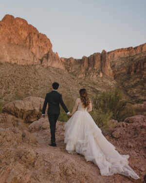 Heather Vaughn Instagram - There are honestly no words to describe how much I love these photos. Alyssa, you’re incredible thank you SO much. These “day after” wedding photos are my favorite photos I think will ever exist of us 😂 And look how cute the Koko Bean looks! 🥺❤️ 
.
.
#wedding #desertwedding #azwedding #arizonawedding #weddingdog #weddingdress @alyssacampbellphotography @speedosanchez