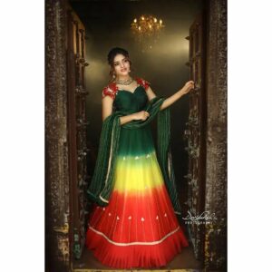 Heena Rai Instagram - Your attitude is like a box of crayons that color your world.
❤️💛💚
#designersareeshyderabad
#designerdresses
#colourfuldress 
#