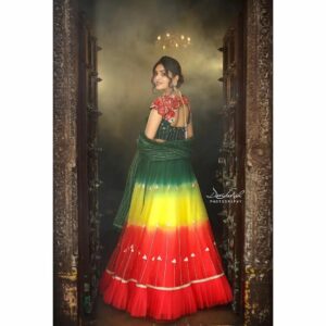 Heena Rai Instagram - Your attitude is like a box of crayons that color your world.
❤️💛💚
#designersareeshyderabad
#designerdresses
#colourfuldress 
#
